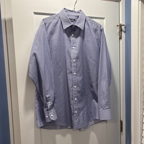 3 for $17! | INDOCHINO | Men’s 16.5 Neck Royal Blue/Wht chkrd long-slv shirt - Picture 3 of 6